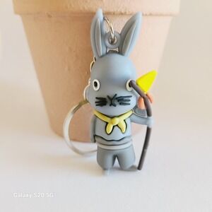 Cute Gray‎ Bunny Rabbit Keychain with Bow and Arrow Charm for Kids